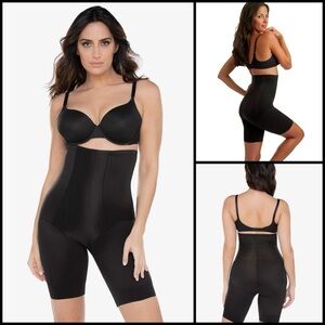 Miraclesuit High-Waist Tummy Support Thigh Slimmer Black Shapewear Bodysuit M